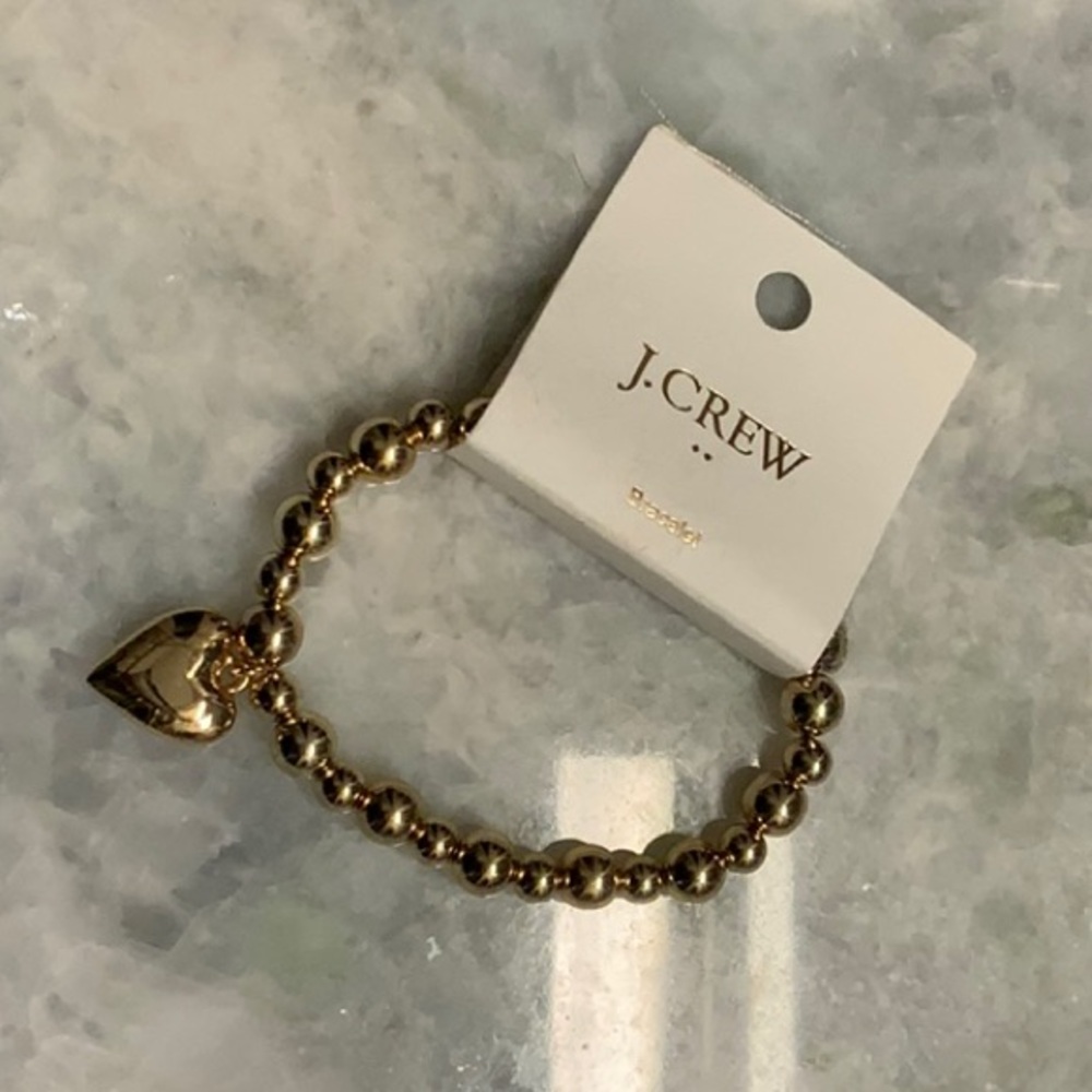 J. Crew Gold Beaded Bracelet with heart charm